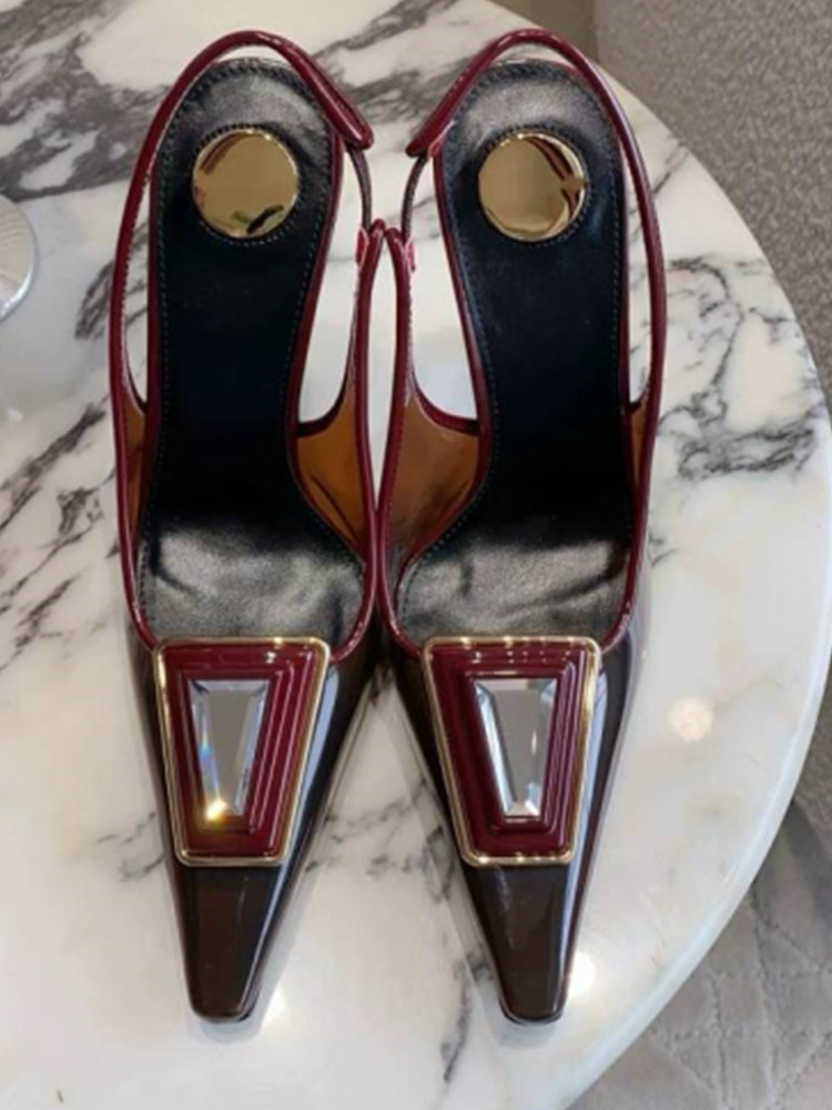 Metallic Heel Sandal - Women's Transparent PVC Square Gold Buckle
