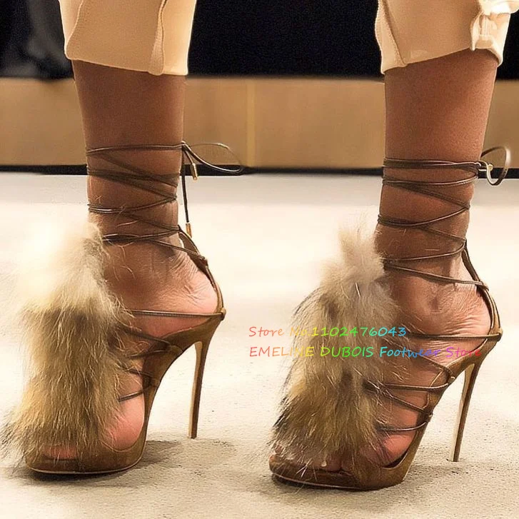 Suede Ankle Boot - Fur Decor High Heel Ankle Boot