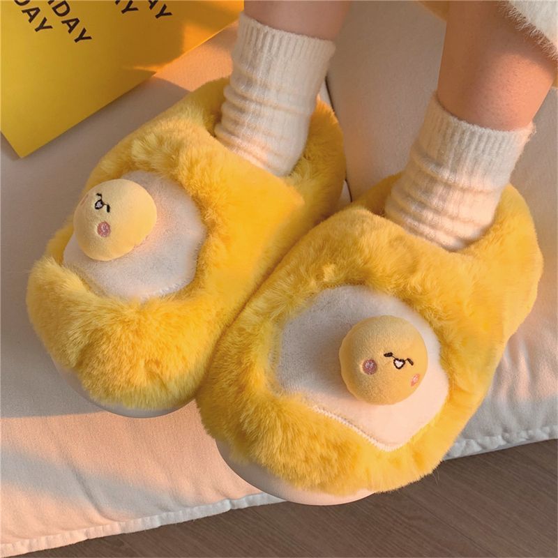 Women Shoes Winter - New cute fried egg shaped plush