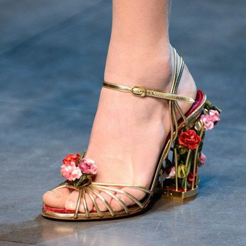 Metallic Heel Sandal - Luxury Bird Cage Women Sandals Gold