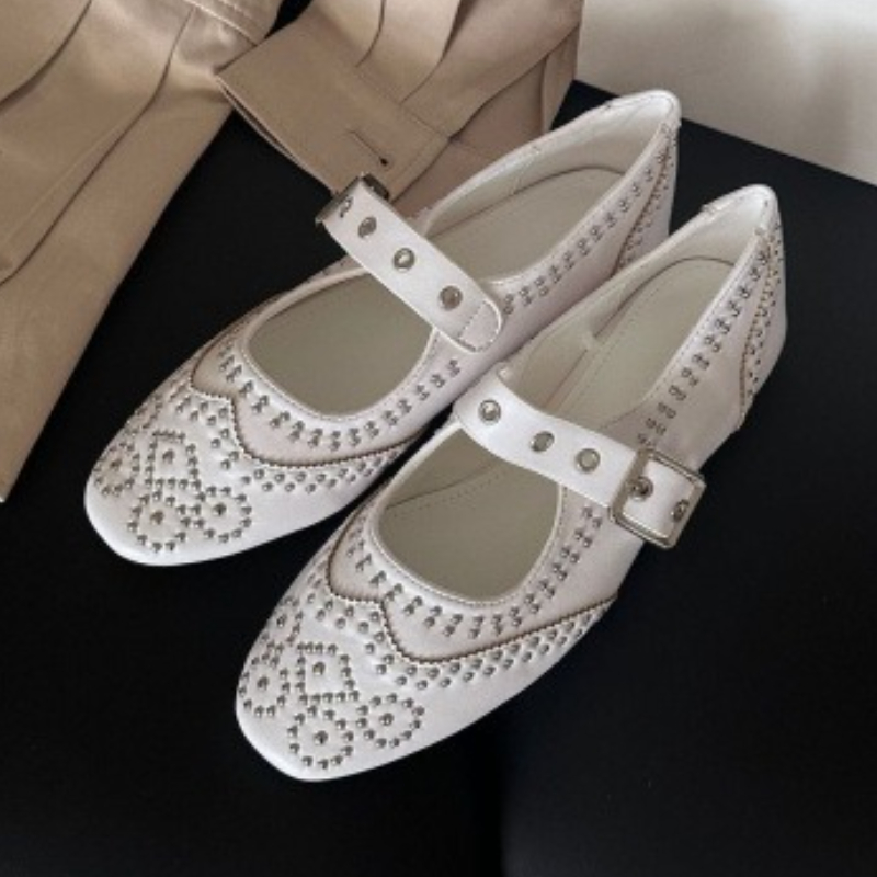 Retro Rivet Buckle Design Flat - Women Shoes Elegant review and price