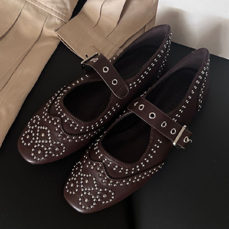 Retro Rivet Buckle Design Flat - Women Shoes Elegant review and price