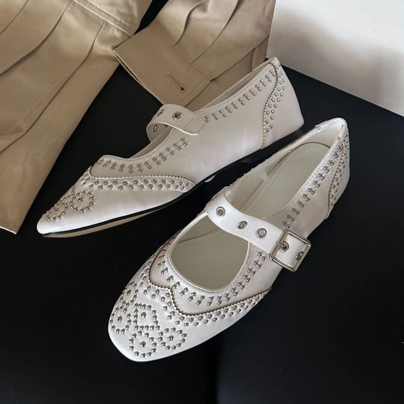 Retro Rivet Buckle Design Flat - Women Shoes Elegant review and price