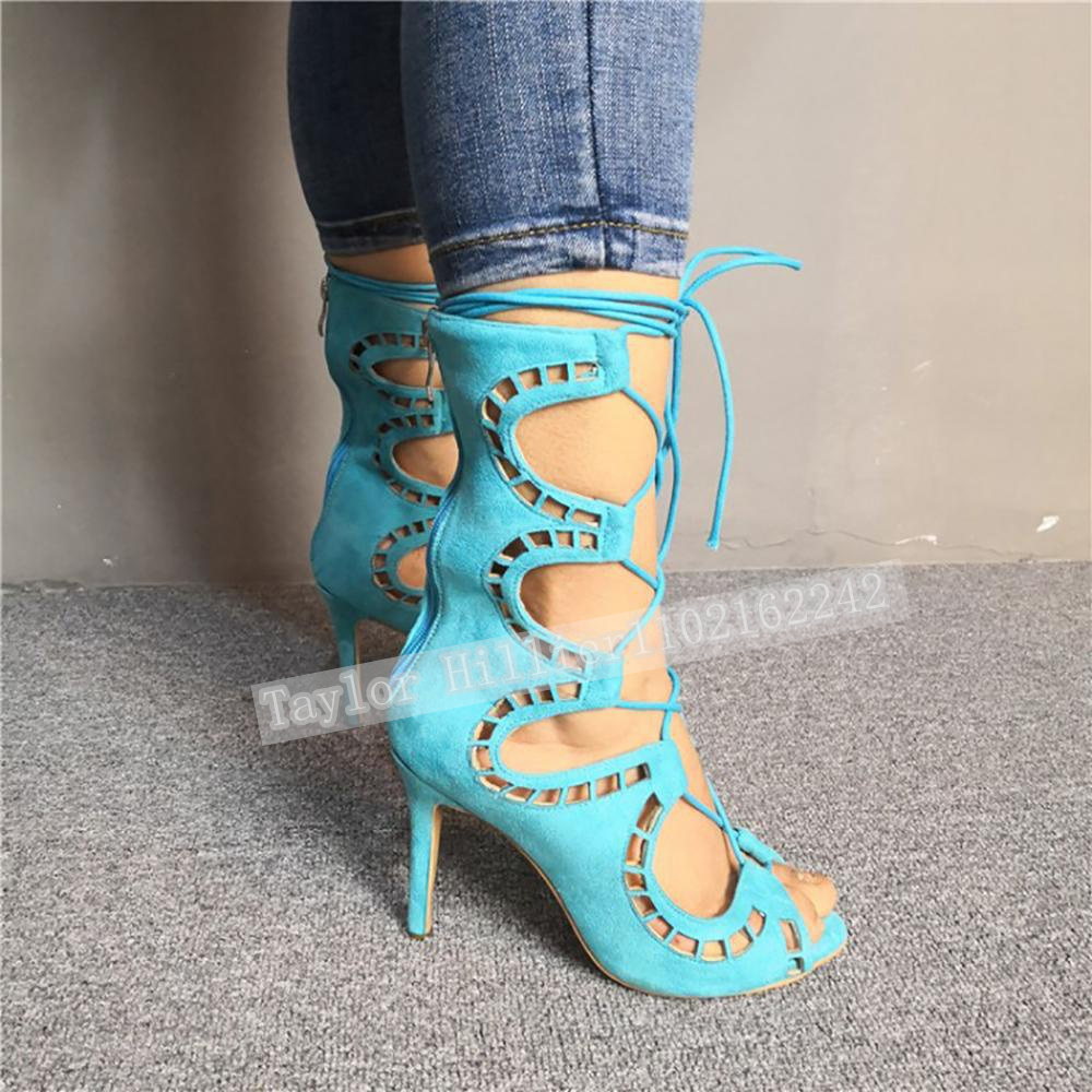 Blue Open-Toe Criss-Cross Stra - Suede Ankle Boot review and price