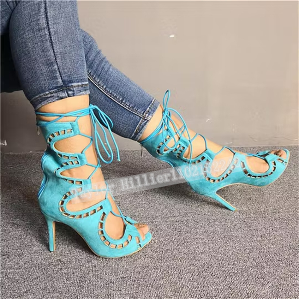 Blue Open-Toe Criss-Cross Stra - Suede Ankle Boot review and price