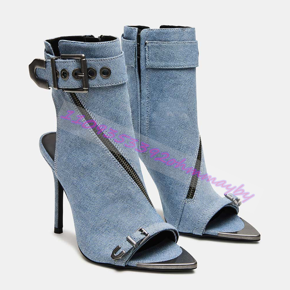 Summer Blue Denim Pointed-Toe  - Suede Ankle Boot review and price