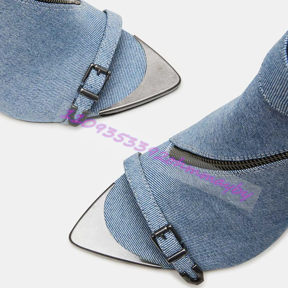 Summer Blue Denim Pointed-Toe  - Suede Ankle Boot review and price