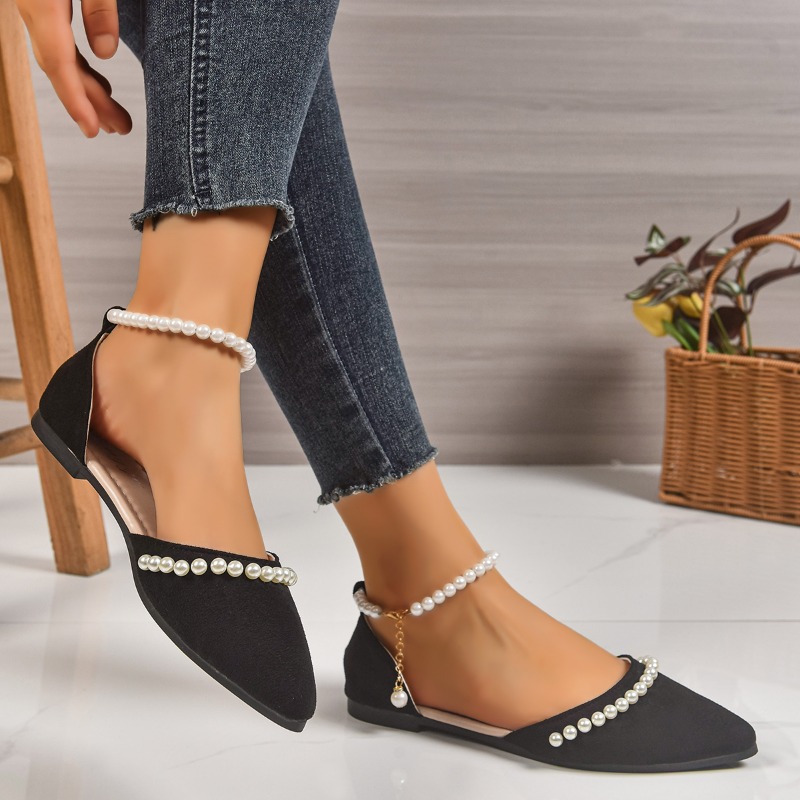 Pearl Decor Pointed Toe Flats  - Women Shoes Elegant review and price